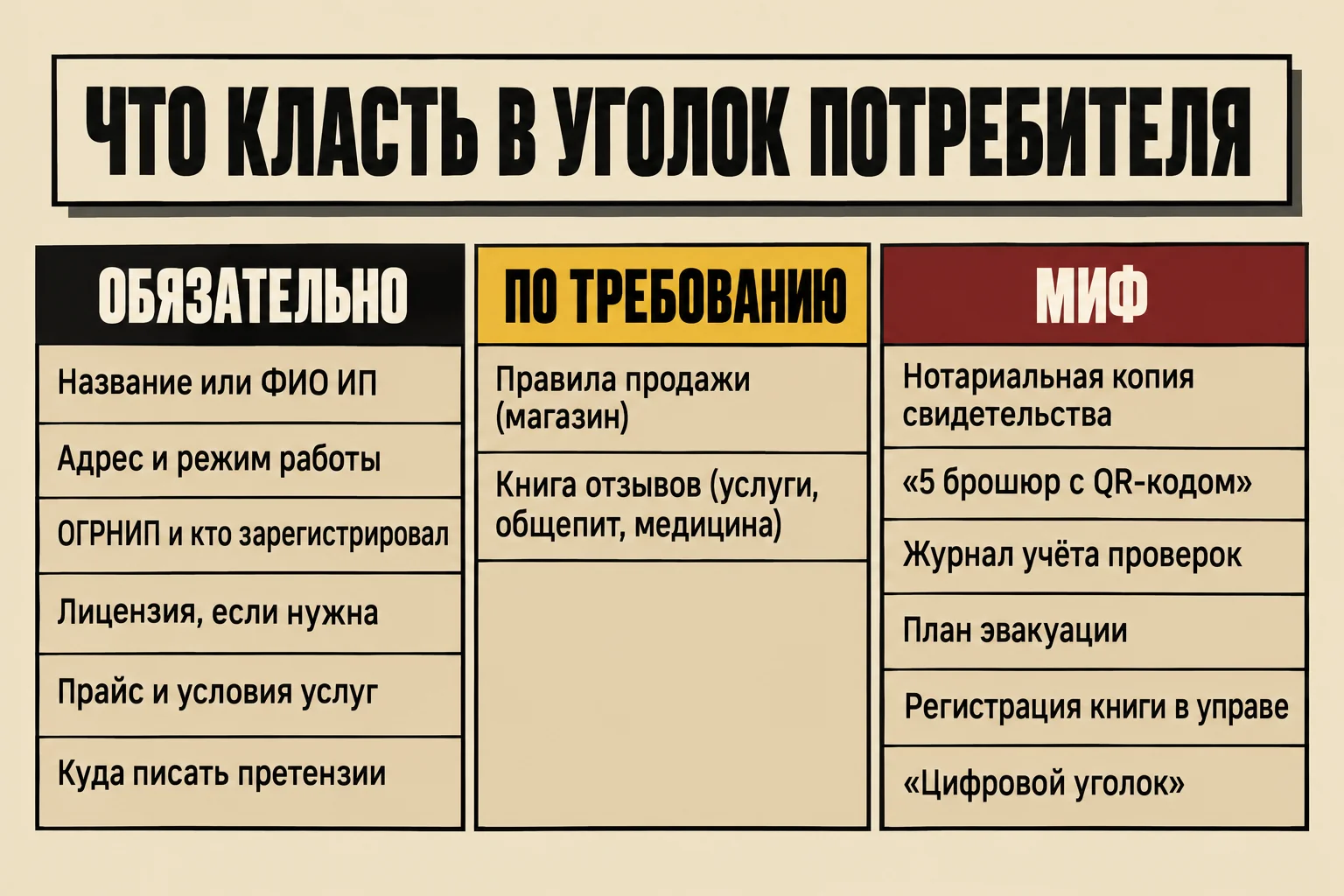 Что класть в уголок потребителя: обязательно, по требованию и миф
